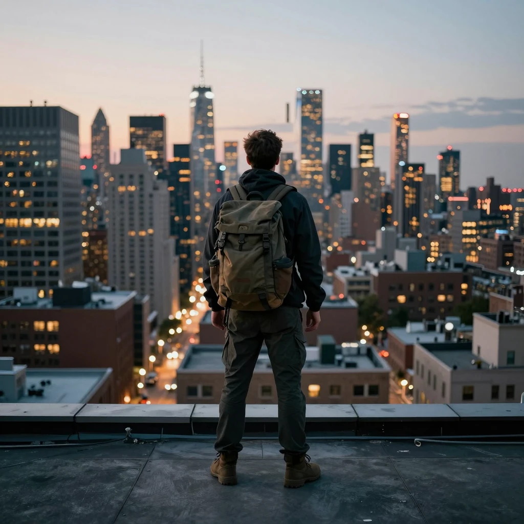 Urban explorer with Bestelegantie backpack in city setting