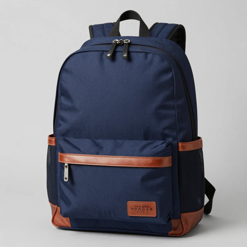 Voyager Elite backpack in midnight blue with leather accents